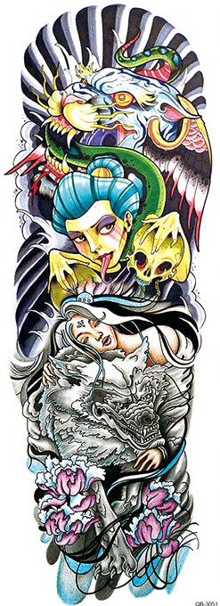 OBS! SE STORLEK! Tillfällig Tatuering - 46 x 17 cm - japansk