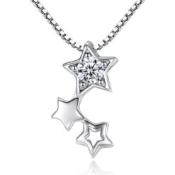 Silverfärgat stjärn halsband med kedja och vit strass