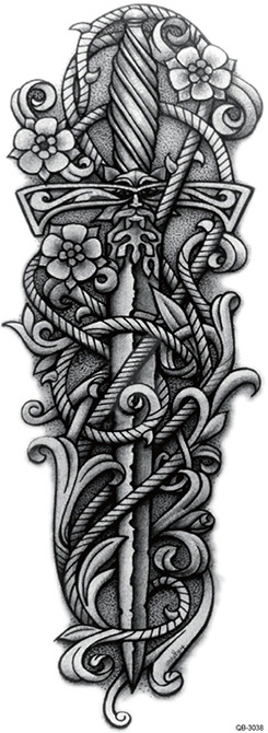 OBS! SE STORLEK! Tillfällig Tatuering - 46 x 17 cm - svärd