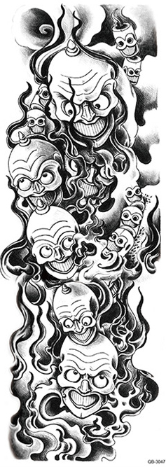 OBS! SE STORLEK! Tillfällig Tatuering - 46 x 17 cm - evil faces