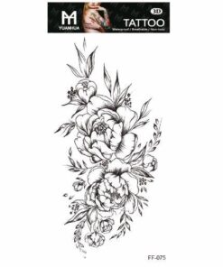 Tillfällig Tatuering 19 x 9cm - Svartvita blommor m bär & löv