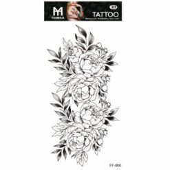 Tillfällig Tatuering 19 x 9cm - Svartvita pionblommor