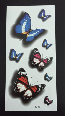 Tillfällig Tatuering 19 x 9cm - 3D fjärilar