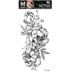 Tillfällig Tatuering 19 x 9cm - 3 st ljusa svartvita blommor