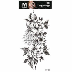 Tillfällig Tatuering 19 x 9cm - 3 Svartvita blommor med blad