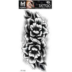 Tillfällig Tatuering 19 x 9cm - 2 st mörka stora blommor