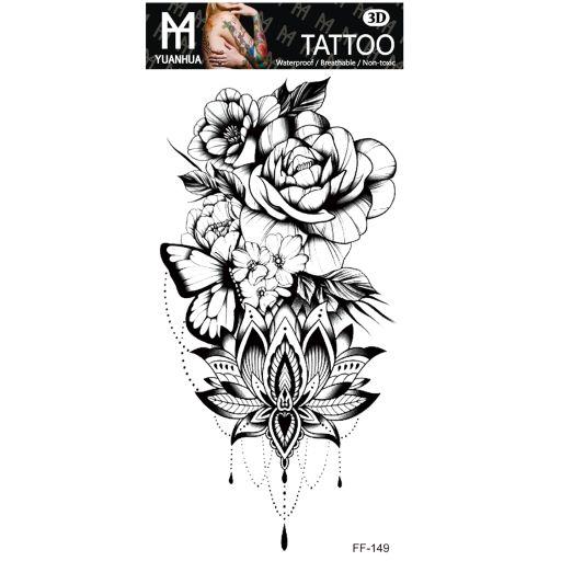 Tillfällig Tatuering 19 x 9cm - Svartvit motiv med blommor