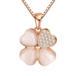 Rose guldfärgat fyrklöver halsband med kedja och strass