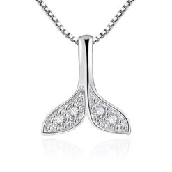 Silverfärgat fisksvans halsband med kedja och strass