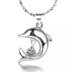 Silverfärgat delfinhalsband med kedja och strass