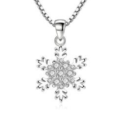 Silverfärgat snöflinga halsband med kedja och vit strass