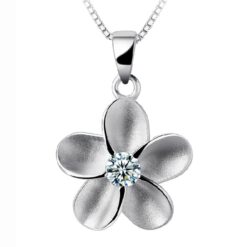 Silverfärgat blomma halsband med kedja och vit strass