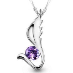 Silverfärgat ving halsband med kedja och lila strass