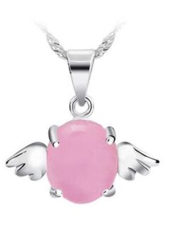 Silverfärgat ängla halsband med kedja och rosa strass