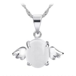 Silverfärgat ängla halsband med kedja och vit strass