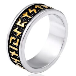 Ring - Nordisk mytologi - Runor svart bakgrund och guld detaljer