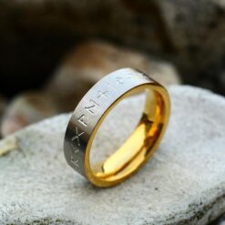Ring - Nordisk mytologi - Runor Borstat stål/ Guldfärgad 6mm
