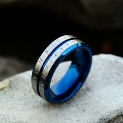 Ring - Nordisk mytologi - Runor Blå/ Borstat stål 8mm