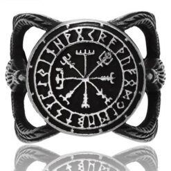 Ring - Nordisk mytologi - Öppen ring med Vegvisir och korpar