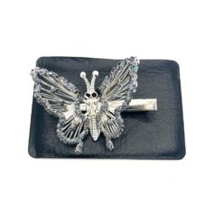 Hårklämma mörksilver glittrig fjäril Höger