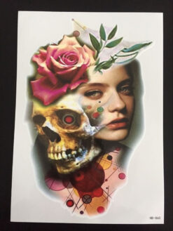 Tillfällig Tatuering 21 x 15cm - tjej dödskalle ros