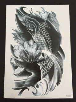 Tillfällig Tatuering 21 x 15cm - Koi Black & Grey