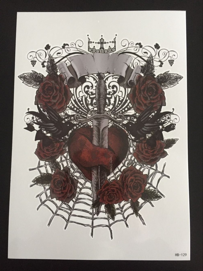 Tillfällig Tatuering 21 x 15cm - dagger heart