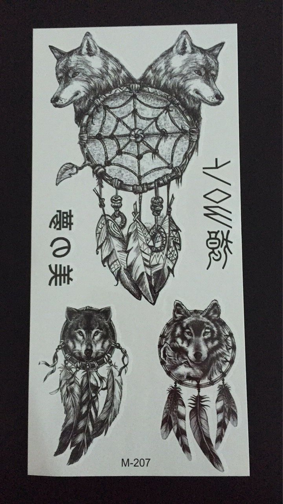 Tillfällig Tatuering 19 x 9cm - varg i drömfångare