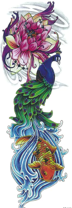 OBS! SE STORLEK! Tillfällig Tatuering - 46 x 17 cm - Koi-fiskar