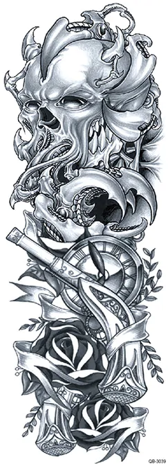 OBS! SE STORLEK! Tillfällig Tatuering - 46 x 17 cm - cool skalle