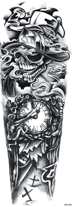 OBS! SE STORLEK! Tillfällig Tatuering-46x17cm brandman dödskalle