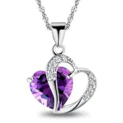 Vackert halsband - silver m. lila hjärta och strass
