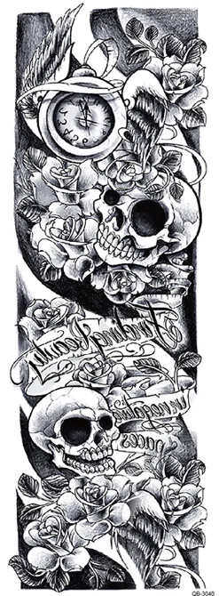 OBS! SE STORLEK! Tillfällig Tatuering - 46 x 17 cm - ros/skalle