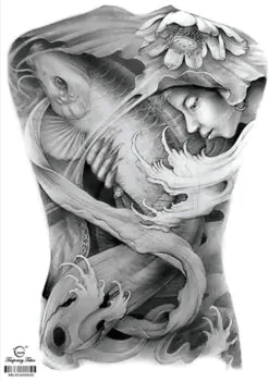 HEL RYGGTAVLA! Tillfällig Tatuering 48 x 34cm - Koifisk ansikte