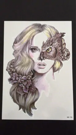 Tillfällig Tatuering 21 x 15cm - flicka uggla morph